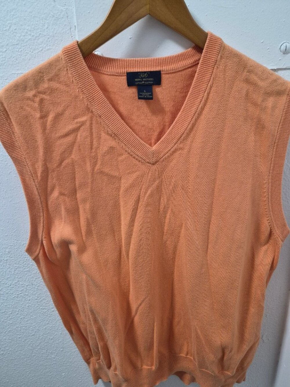 Brooks Brothers 346 Supima Cotton Sleeveless V Neck Sweater Vest Orange Size L